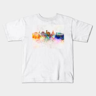 Brampton skyline in watercolor background Kids T-Shirt